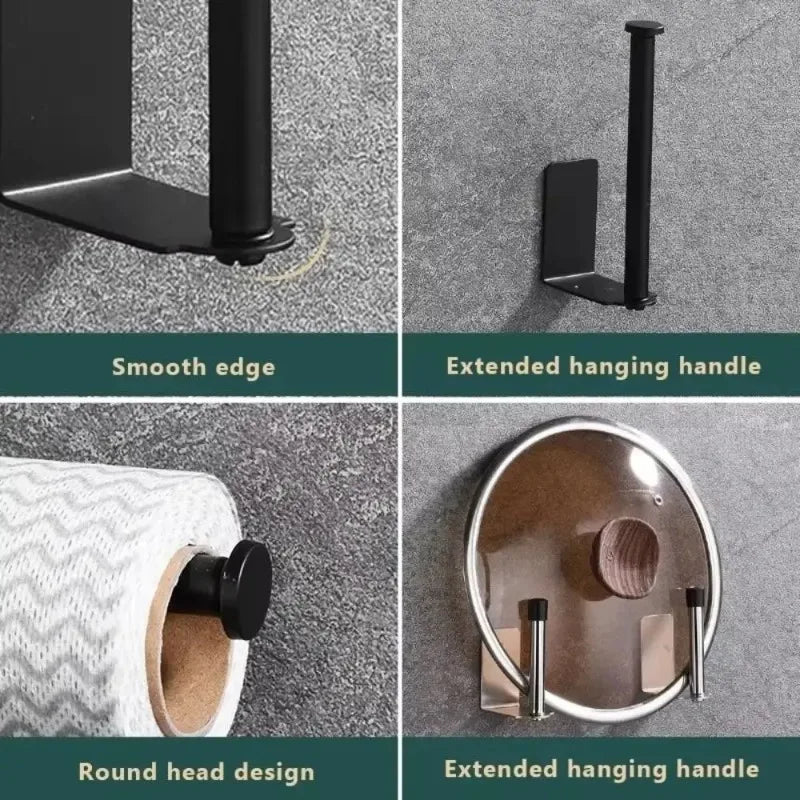 2026 Paper Towel Holder Under Cabinet Wall Mount Punch-free Stainless Steel Kitchen Organizer Silver Black Storage Holder