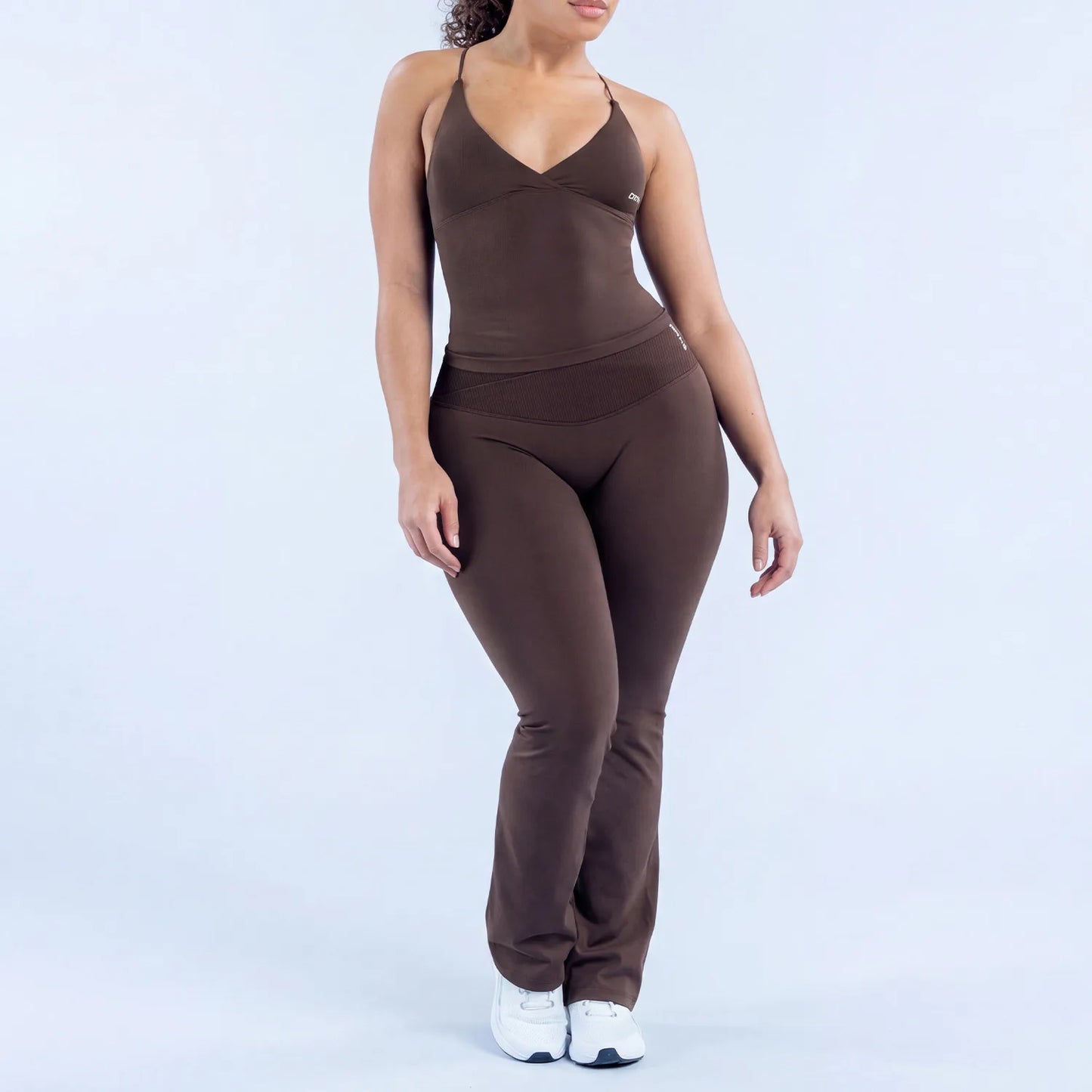 Women V Neck Yoga Tank Top 3DF-Cross Waist Flare Leggings Seamless Gym Workout Fitness Activewear Sports Set 2PCS