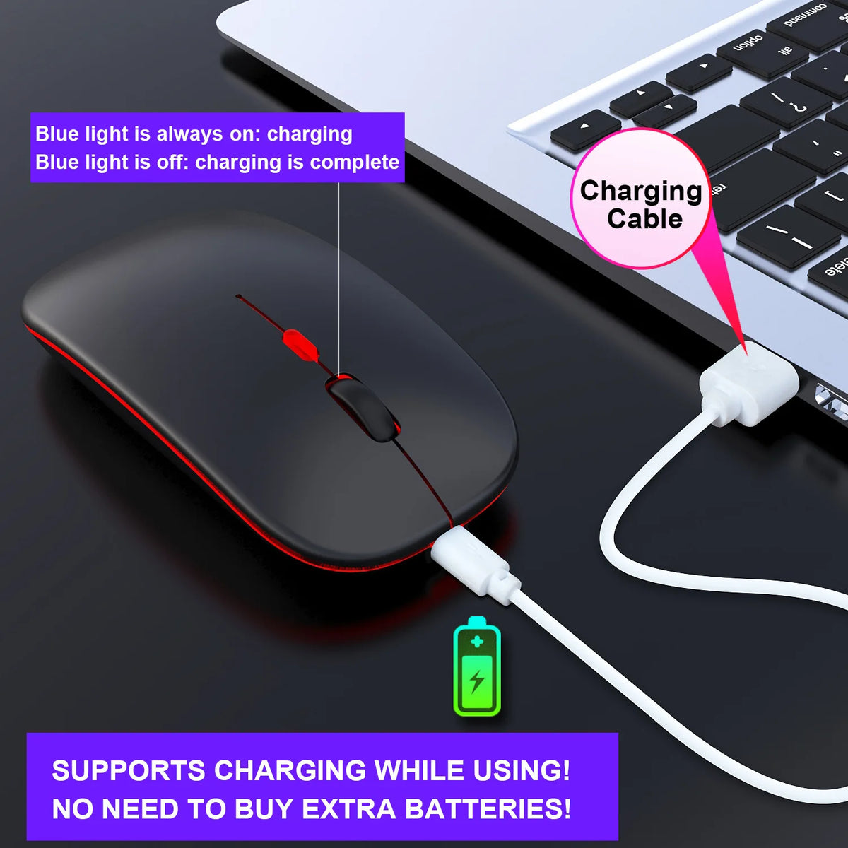 Wireless Mouse Dual Mode Bluetooth-Compatible Mouse LED Rechargeable Laptop Mouse Portable Computer Mice for Laptop ipad Tablet