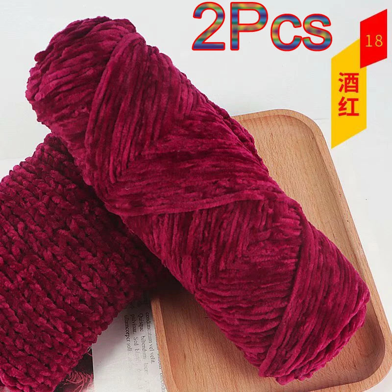 2Pcs Chenille Yarn hand Knitting 100% Polyester Velvet Yarn Crocheting Amigurumi bag line knit sweater blanket hat scarf threads