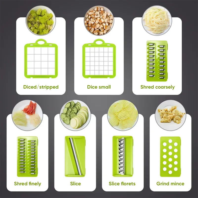 Hot 16Pcs Set Vegetable Chopper Onion Chopper With Handle Ideal For Food Grating Slicing Dicing And Shredding In Kitchen