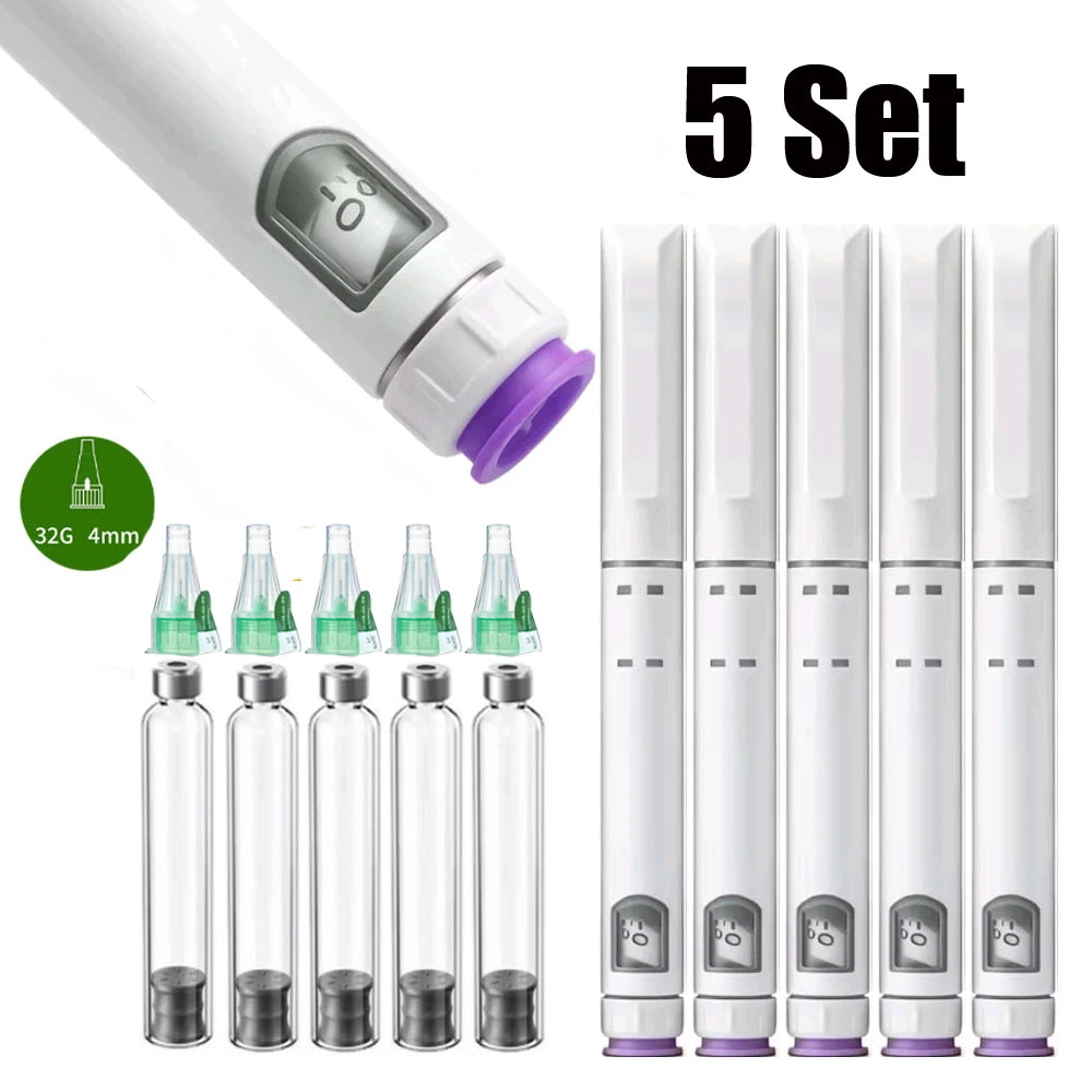Disposable Sterile Injection Pen Insulin Injection Pen Adjustable Growth Hormone Dose 60U with 3ml Cartridges & 32G 4mm Pen Tip