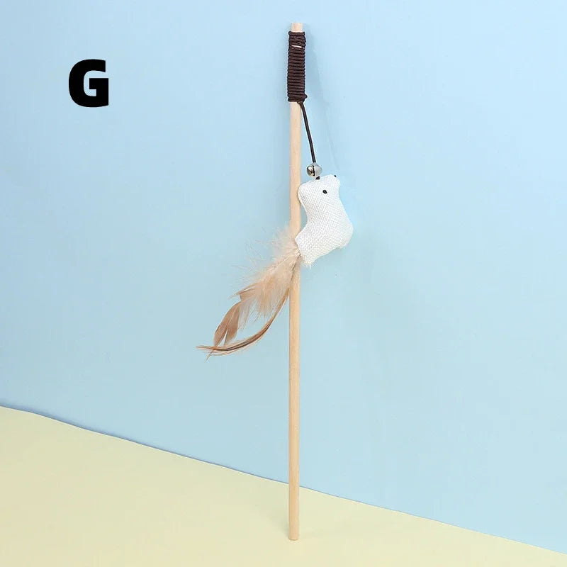New Mouse Wooden Teasing Cat Rod Cat Toy Pet Supplies Feather Bell Wooden Rod Teasing Cat Stick