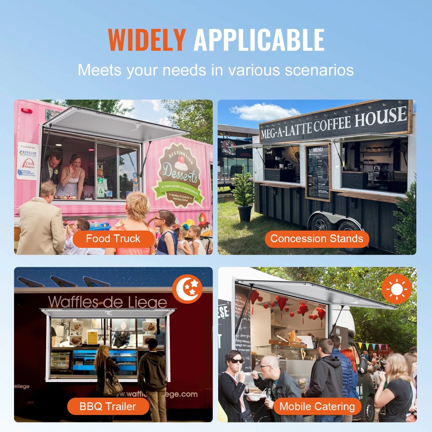 SucceBuy Concession Window Aluminum Alloy Awning Door & Drag Hook  Up to 85 Degrees Serving Window Door for Food Trucks