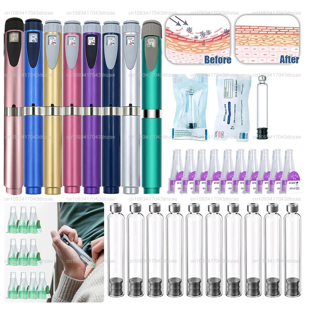 Aluminum Magic Pen Kit 10 Colors Cartridges 3ml Empty Cassette Bottle Sterile Set Disposable 8mm Pen Tip for Lilly Insulin Pen