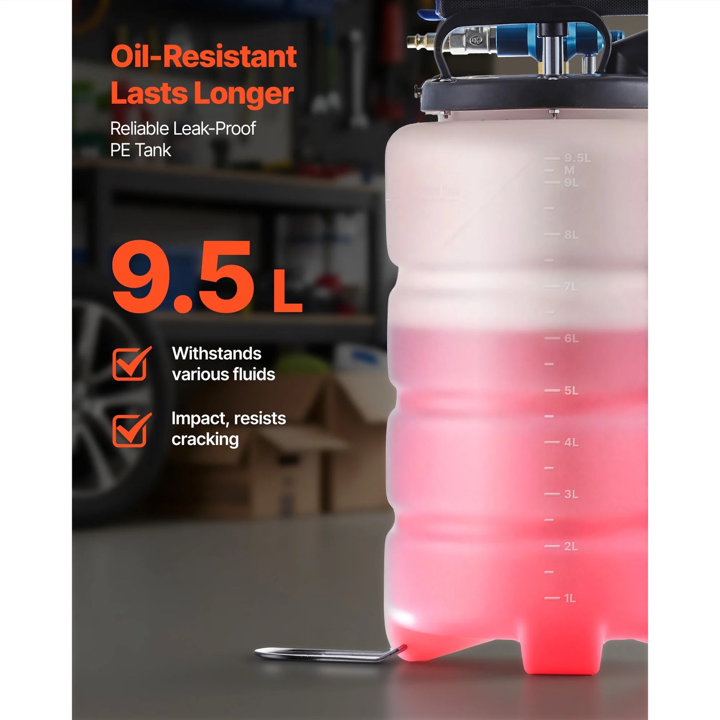 SucceBuy Fluid Extractor 9.5 L Pneumatic/Manual Vacuum Oil Extractor Pump with 59in Horse 47in Extension Tubes PE Tank for Cars