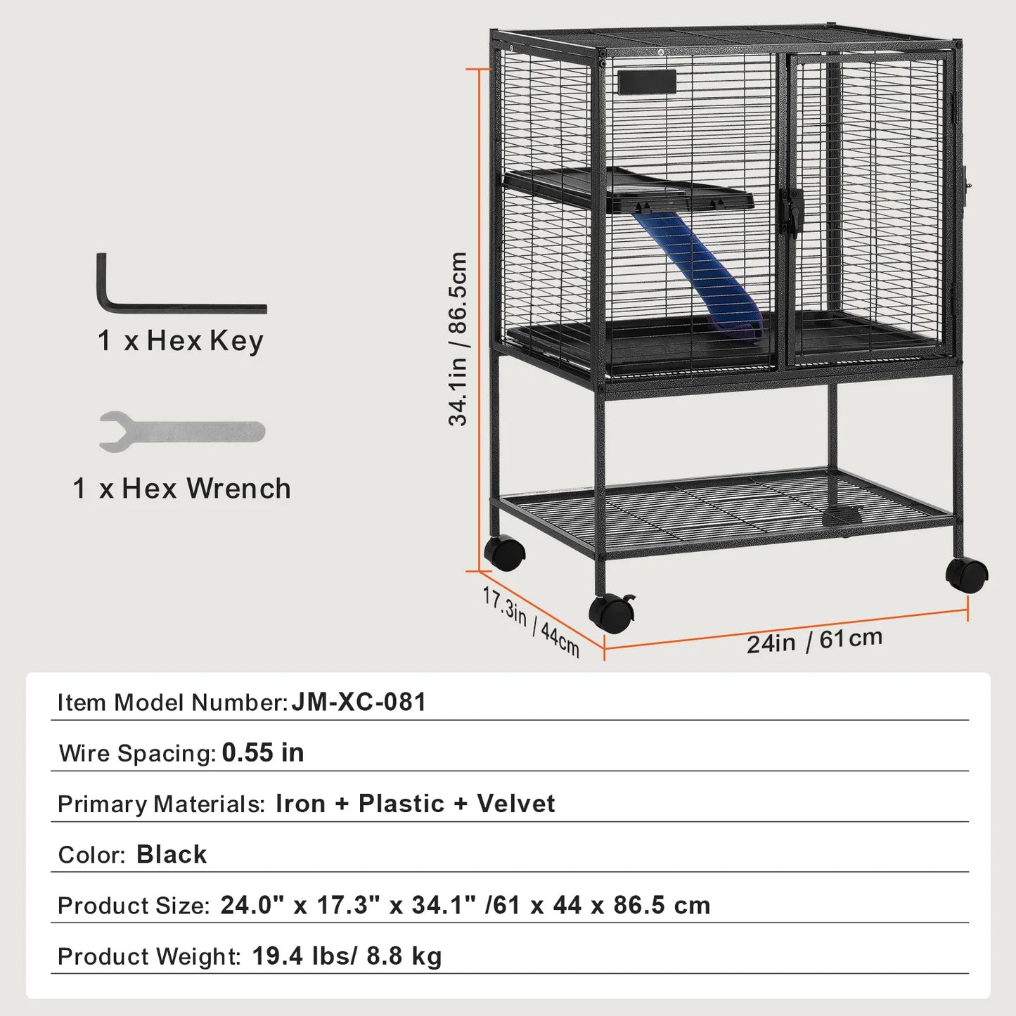 SucceBuy 64.6" Rolling Metal Ferret Cage Large 4-Tier Critter Nation Cage Small Animal Cage for Hamster Rats Guinea Chinchilla