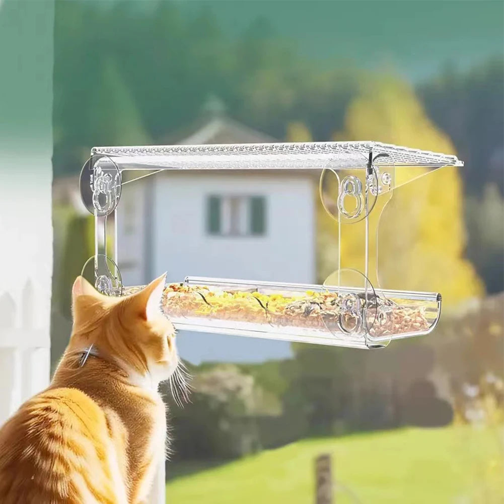 Window Mounted Feeder with Strong Suction Cups Transparent Bird Feeder Acrylic Hanging Birdhouse Feeder for Outside Garden Yard