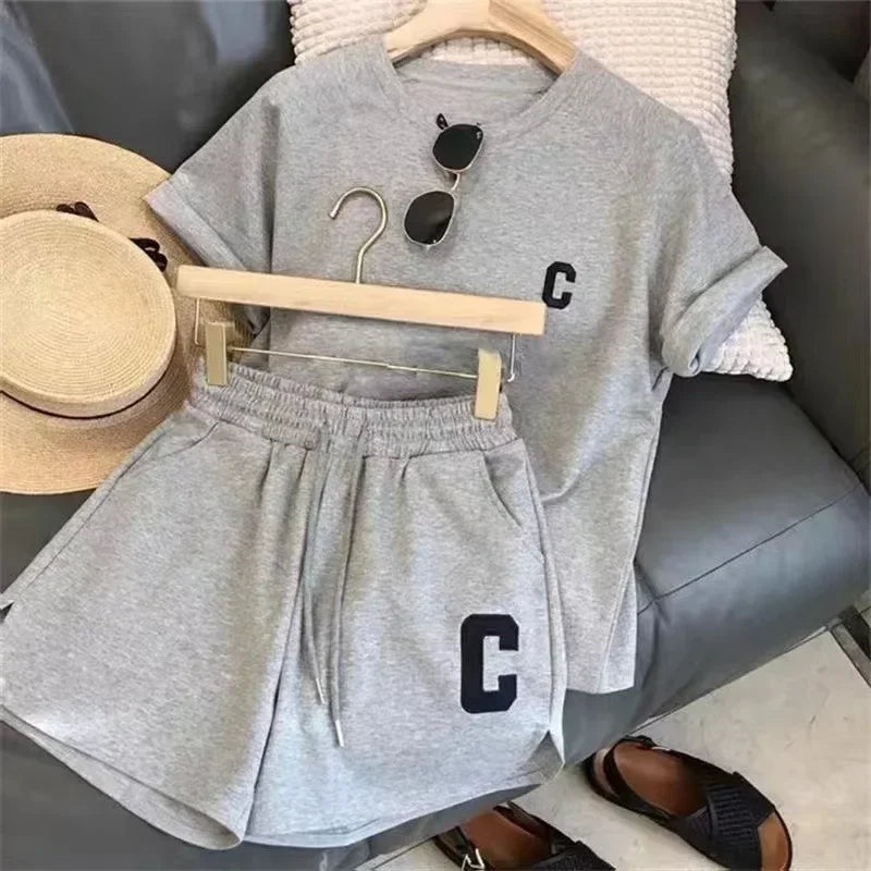 Bull Horn Sleeve Casual Sports Suit Women's Summer Thin Style Summer Running Fashion Western-Style Short Sleeved Shorts Pajamas
