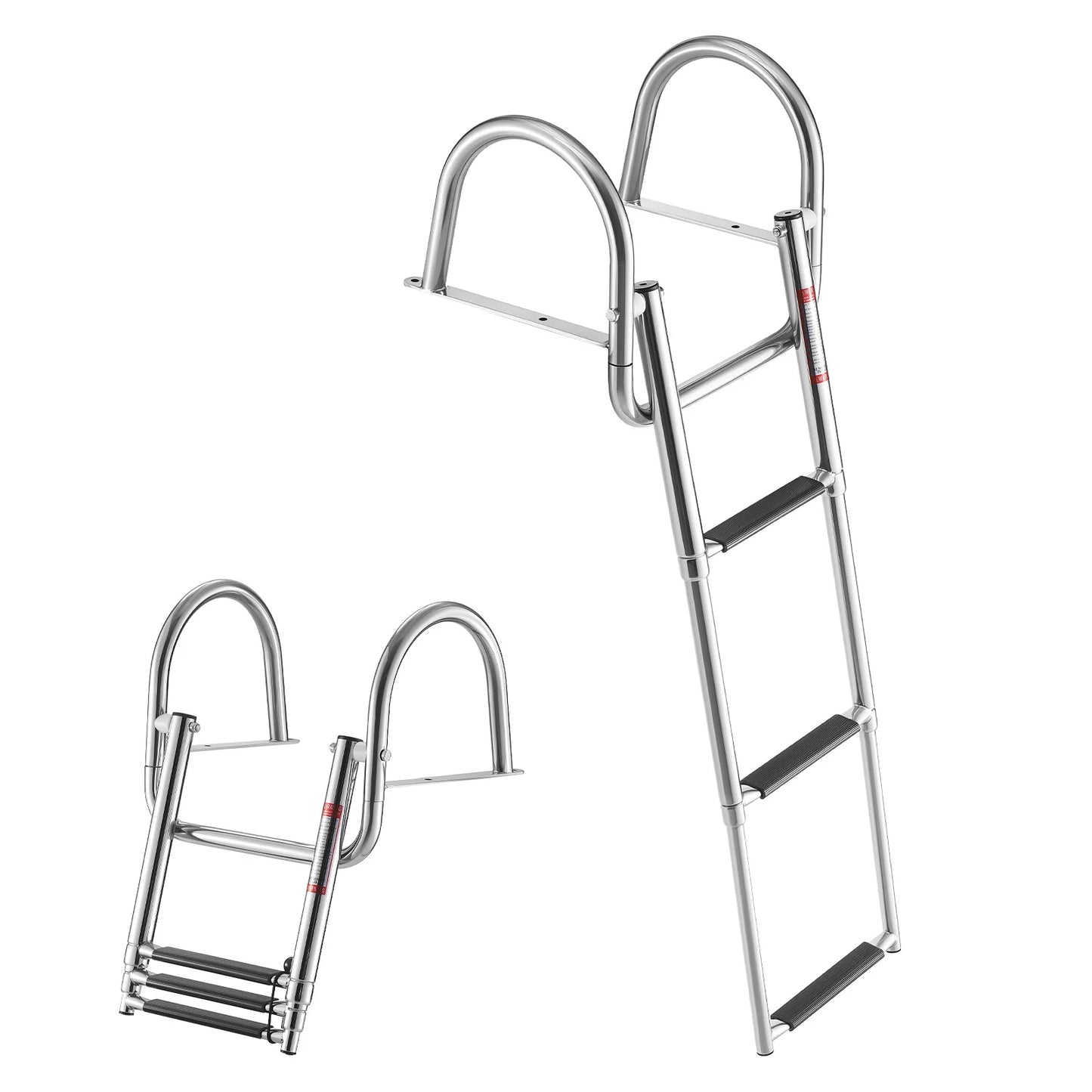 SucceBuy 3/4 Steps 600lbs Telescoping Boat Ladder Stainless Steel Folding Swim Deck Ladder with Handrails for Yacht Pontoon Boat