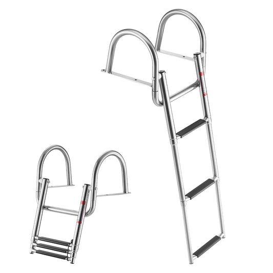 SucceBuy 3/4 Steps 600lbs Telescoping Boat Ladder Stainless Steel Folding Swim Deck Ladder with Handrails for Yacht Pontoon Boat