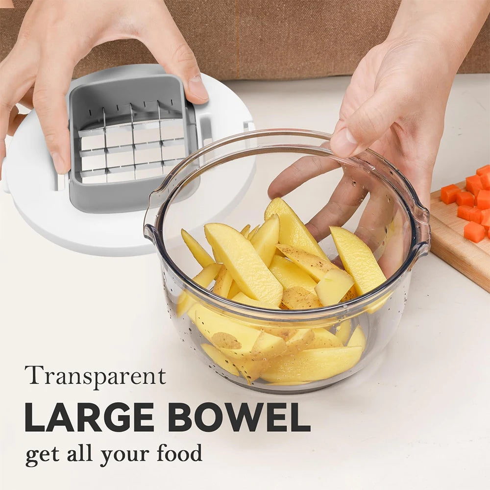 LMETJMA 3 in 1 Vegetable Chopper Multifunctional Vegetable Chopper Cutter Dicer Kitchen Potato French Fry Cutter with Container