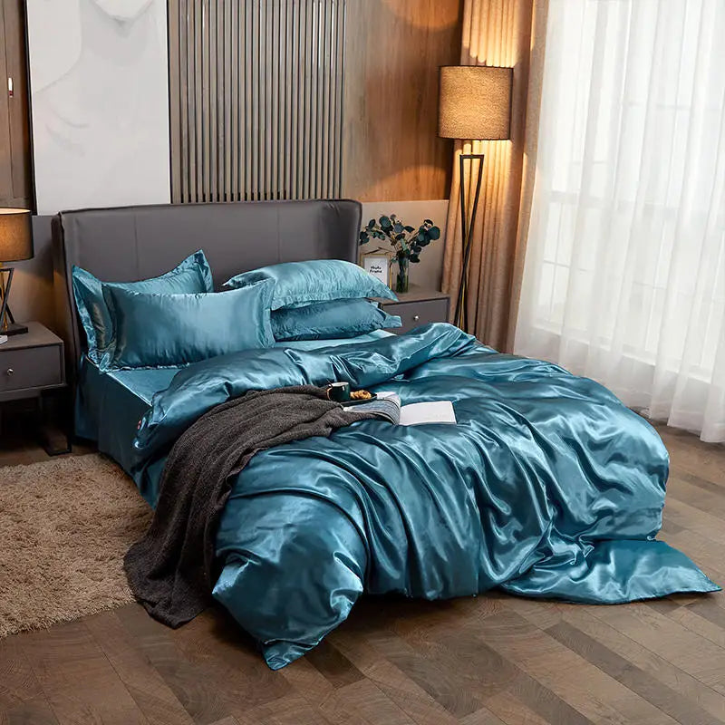 Summer Smooth Satin Duvet Cover No Pillowcases Comfy Shiny Couple Bed Quilt Cover Nordic Double Bed Sheet 150 220x240
