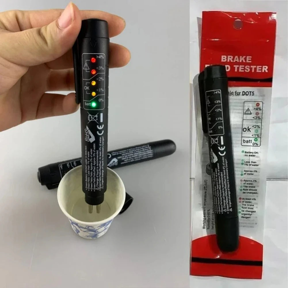Car Brake Fluid Tester Pen Accurate Oil Quality Diagnostic Tool 5 LED Indicator Liquid Testing Pen Auto Brake Oil Tester