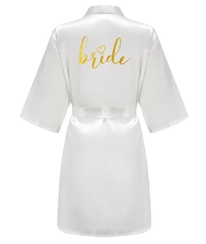 Wedding Party Team Bride Robe Kimono Satin Pajamas Bridesmaid Bathrobe Gold Letter SP093