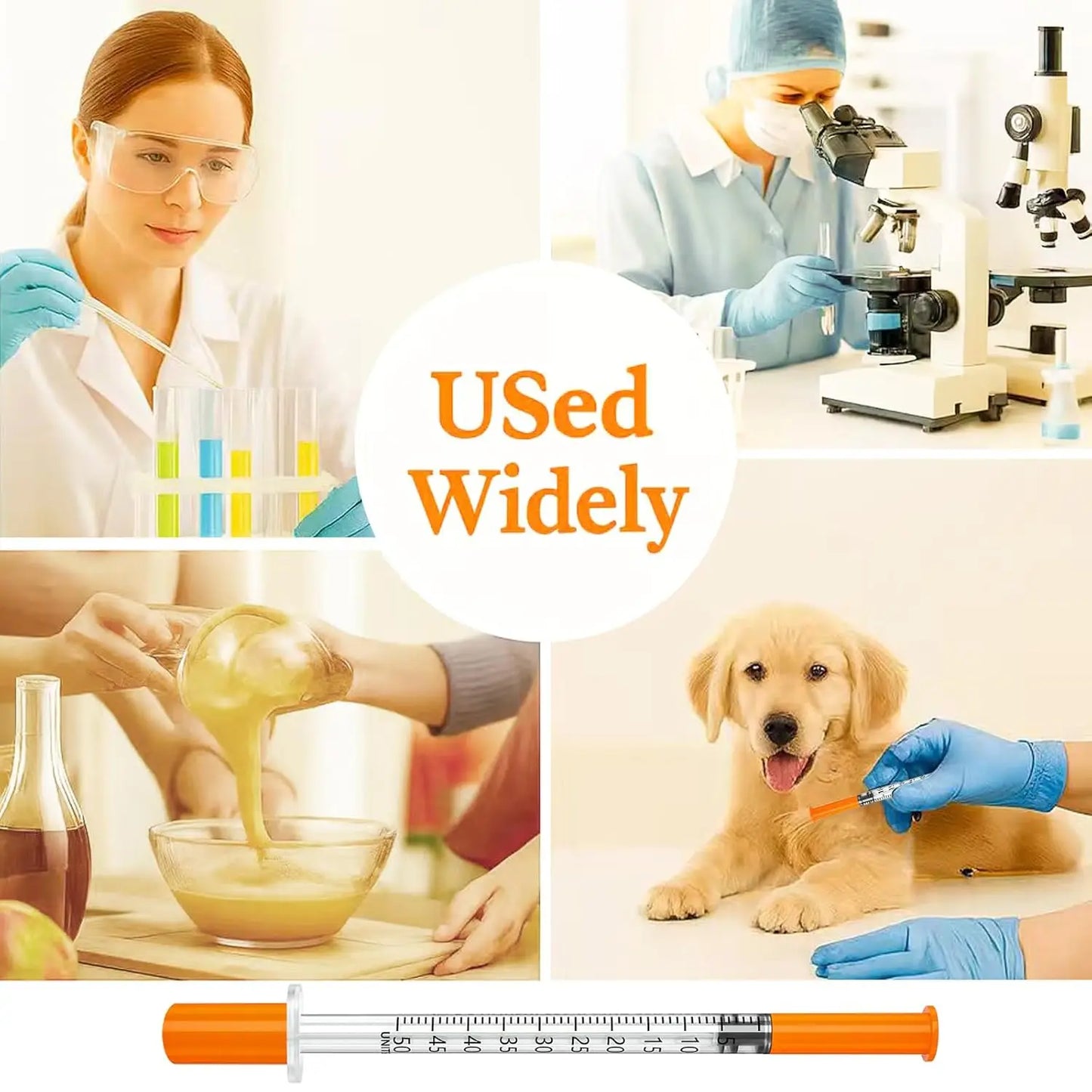 100/50 Pack 0.5/1ml Syringes with Needles Individually Packaged for Laboratory And Pet Supplies