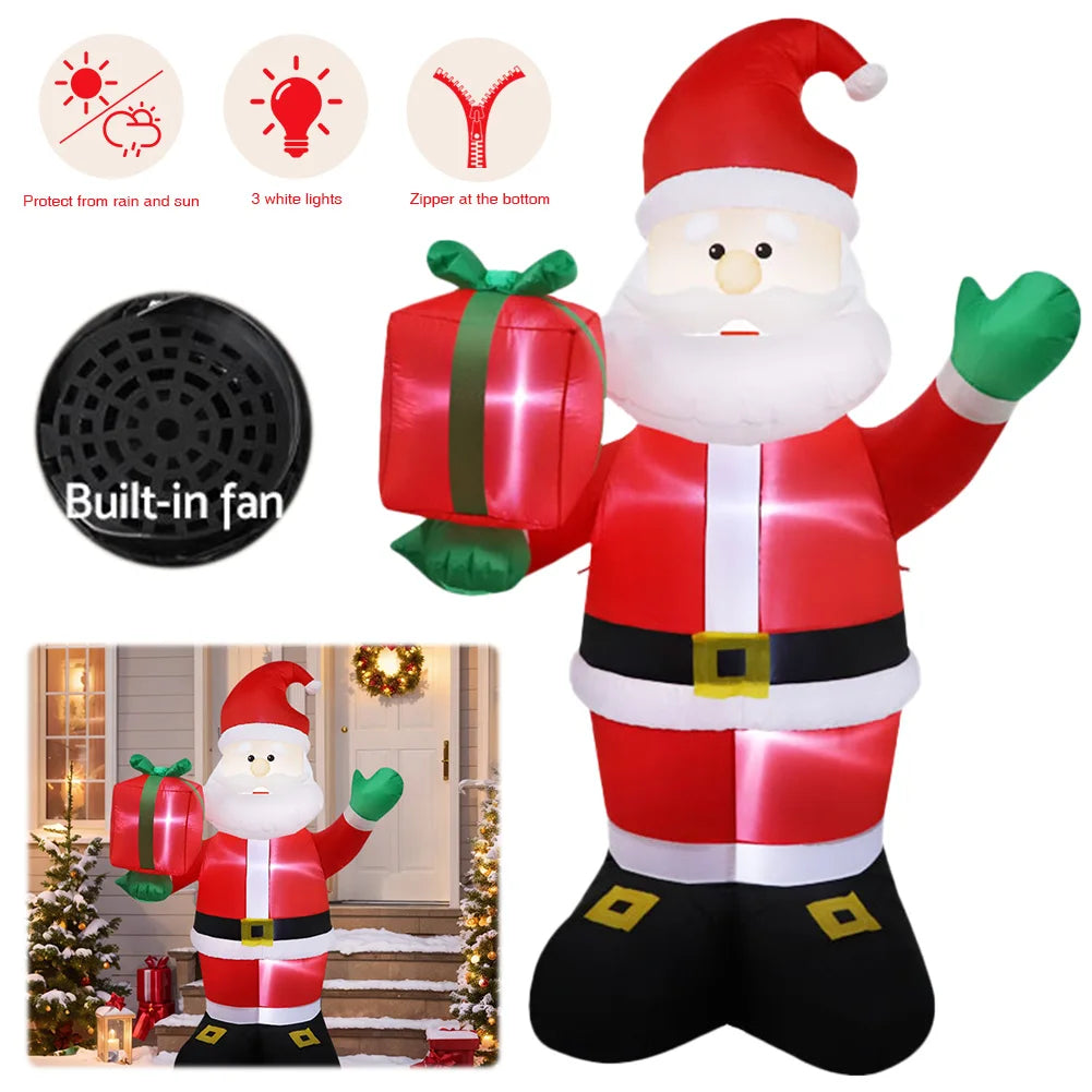 2.4M Blow Up Santa Claus Weatherproof Santa Carrying Present Sack Airblow Inflatable Santa Claus for Gardern Lawn Winter Holiday