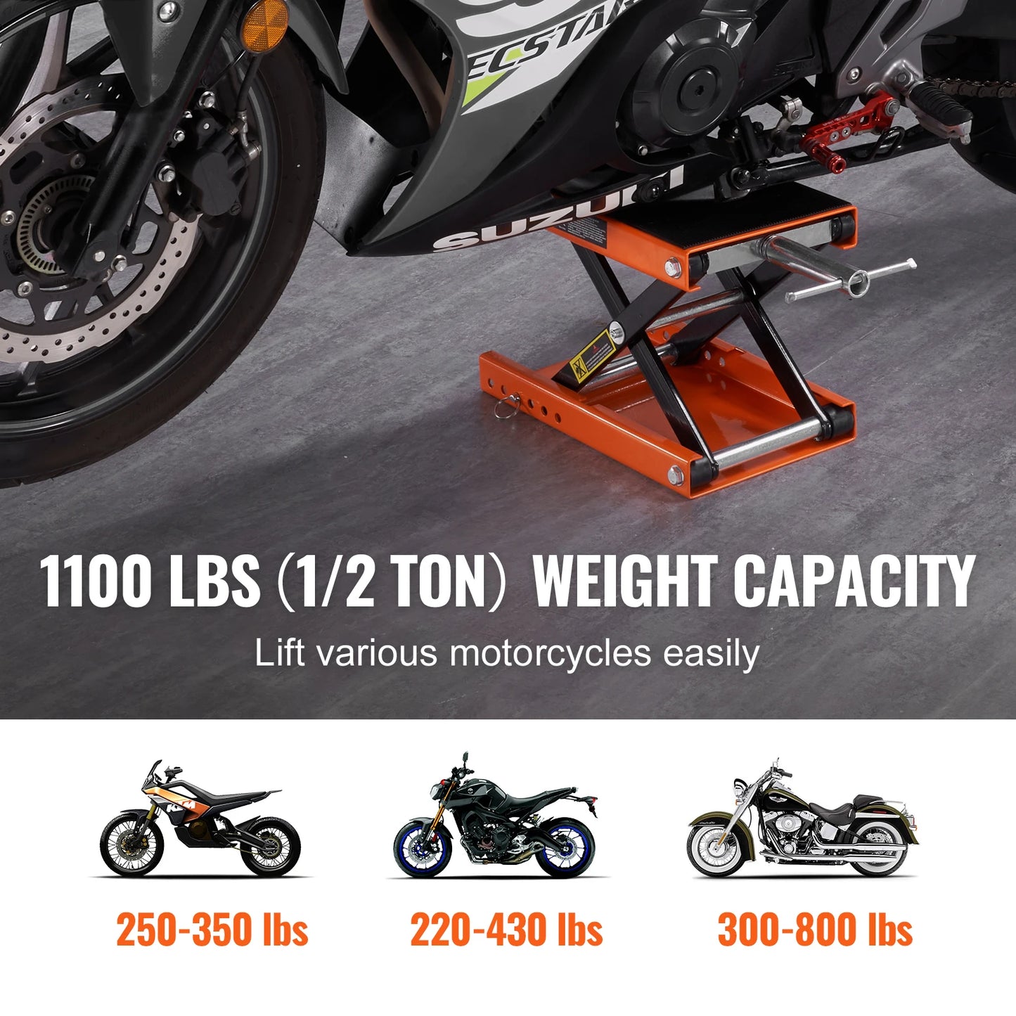 SucceBuy Motorcycle Lift 350/1100/1500 LBS Capacity Motorcycle Scissor Lift Jack with Wide Deck&Safety Pin to Bikes Motorcycles