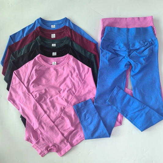 2 Pieces Legging Set Women Seamless Long Sleeve Gym Crop Top High Waist Gym Leggings Sports Set Fitness Clothes Workout Yoga Set