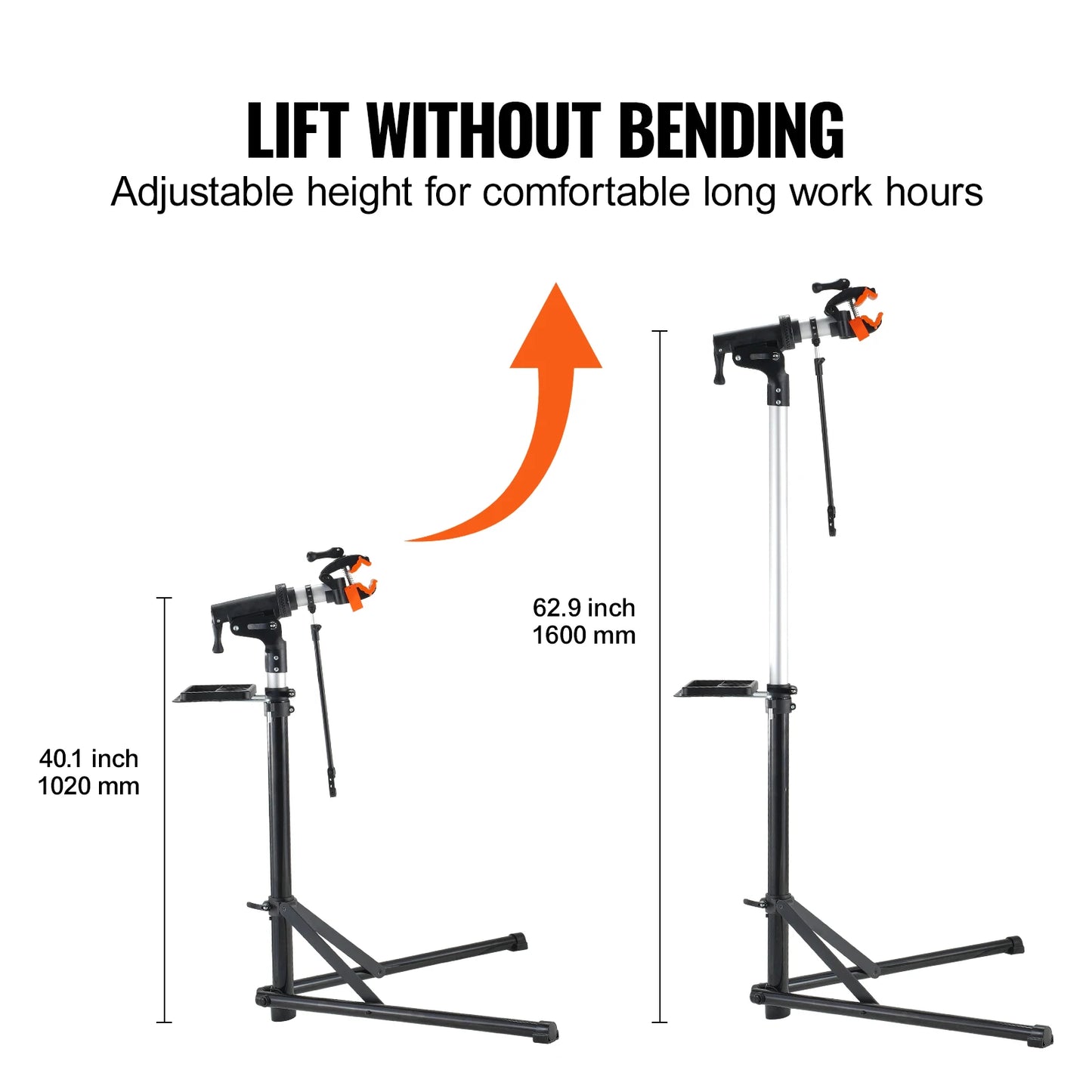 SucceBuy Bike Repair Stand Heavy-duty Aluminum Adjustable Height Magnetic Tool Tray Telescopic Arm Foldable for Home Shops