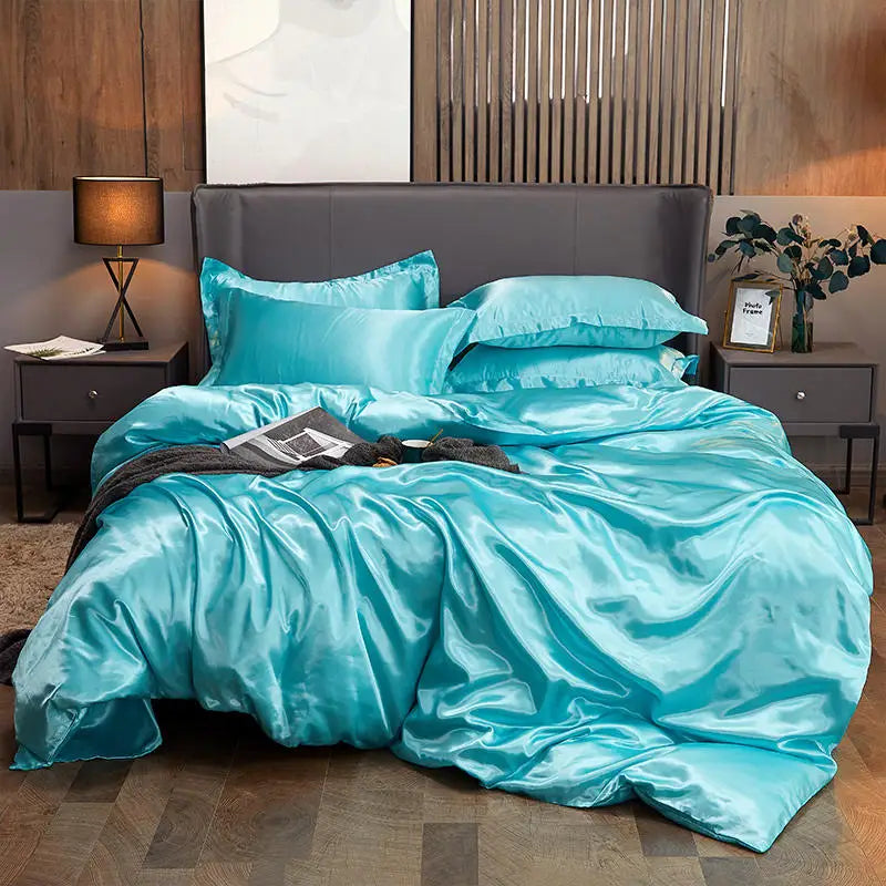 Summer Smooth Satin Duvet Cover No Pillowcases Comfy Shiny Couple Bed Quilt Cover Nordic Double Bed Sheet 150 220x240