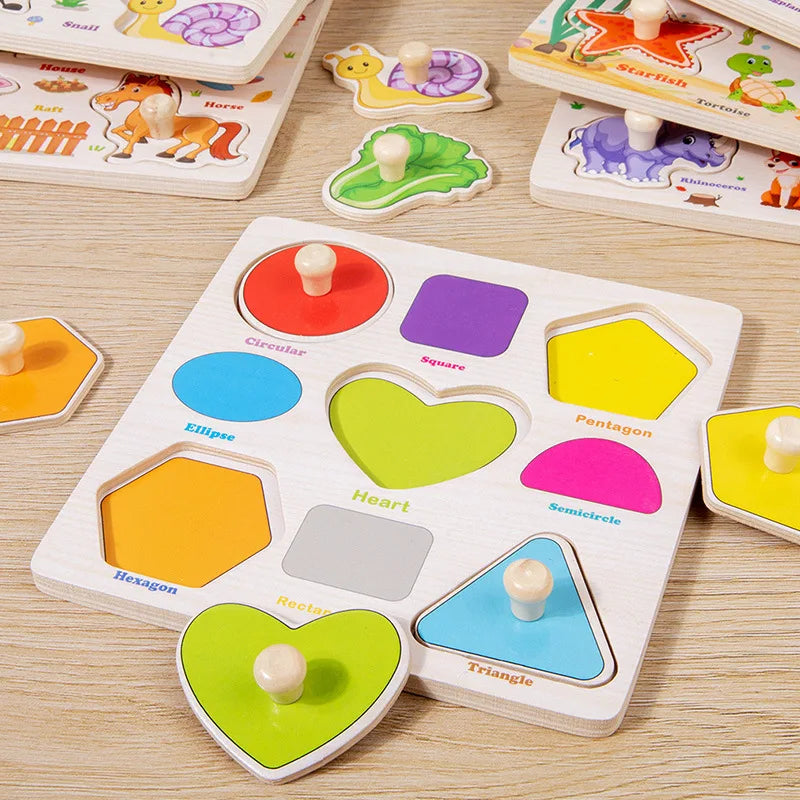 Montessori  Toys Wooden 3d Puzzle Cartoon Animal Intelligence Jigsaw Puzzle Early Learning Educational Toys for Children
