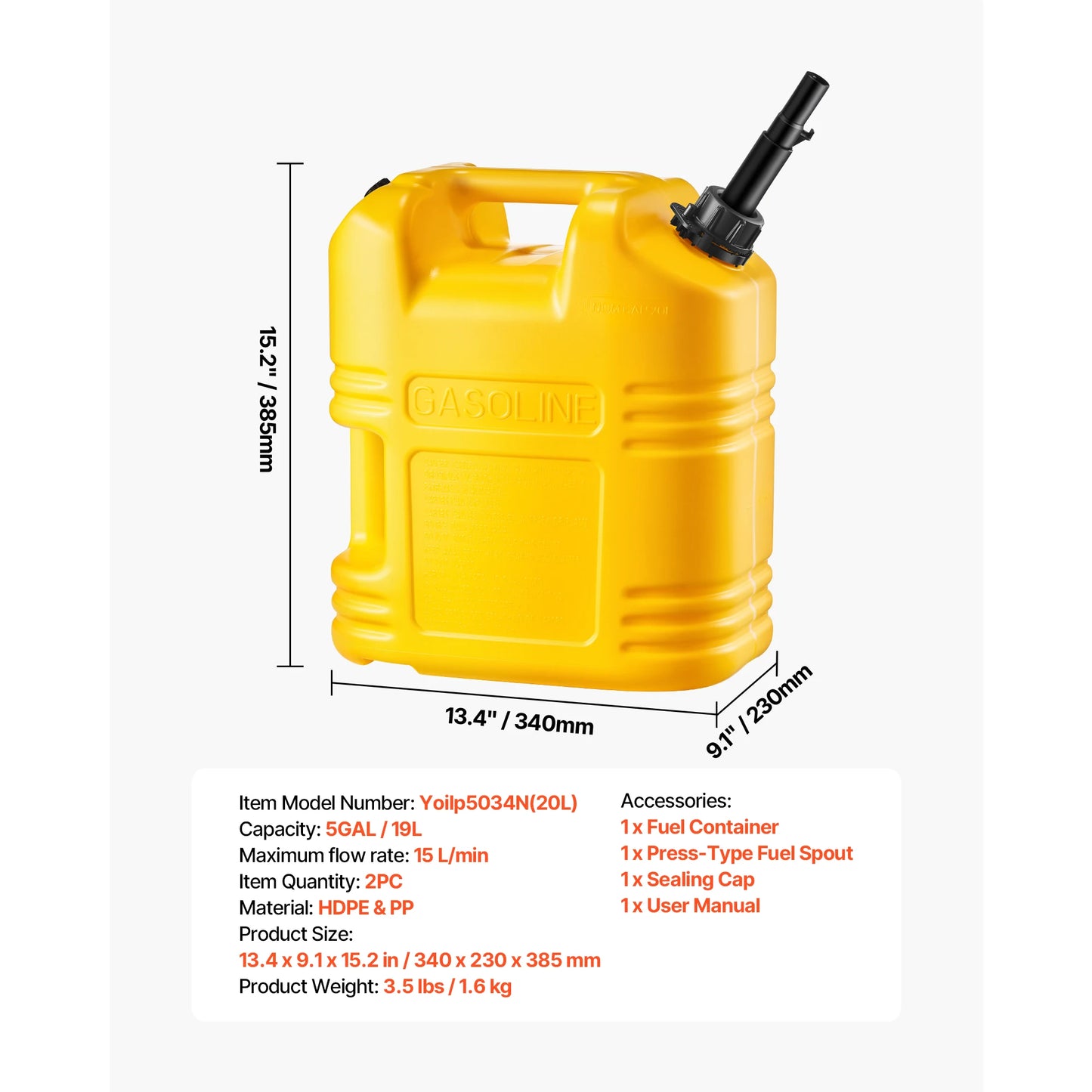 SucceBuy Fuel Container with Spout Clear Scale Secure Leak-proof Portable Flat Fluid Container for Most Cars Motorcycle ATV UTV