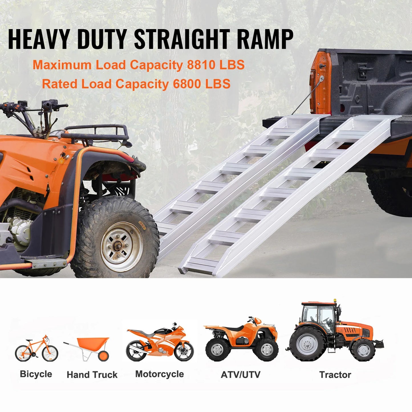 SucceBuy Aluminum Ramps 8810lbs Heavy-duty Ramp with Top Hook Attaching End Universal Loading Ramp for Motorcycle Tractor Truck
