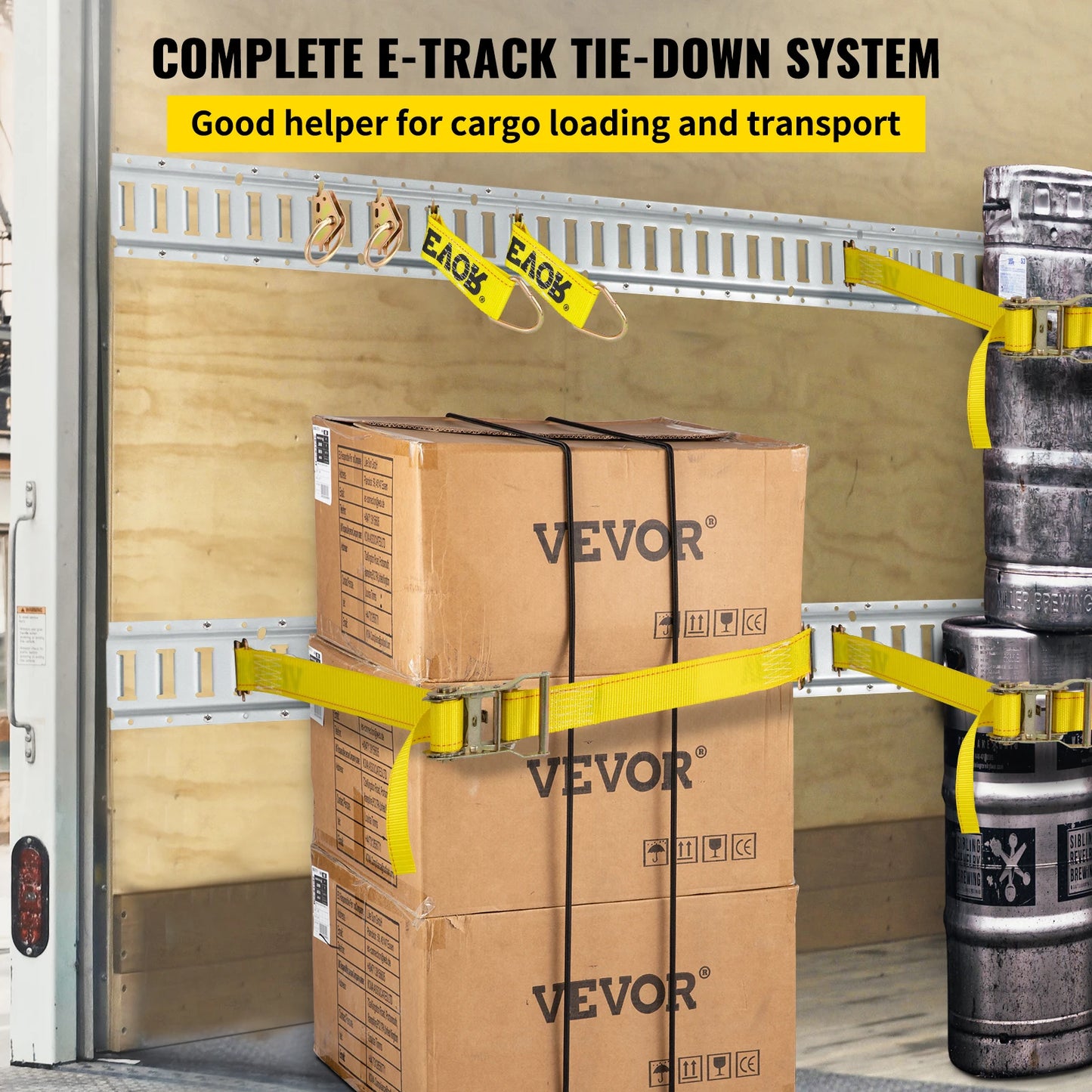 SucceBuy Universal E-Track Tie-Down Rail Kit 8 Steel Rails 2 Single Slots 8 O-Rings 8 Tie-Offs Trailer Car Securing Accessories