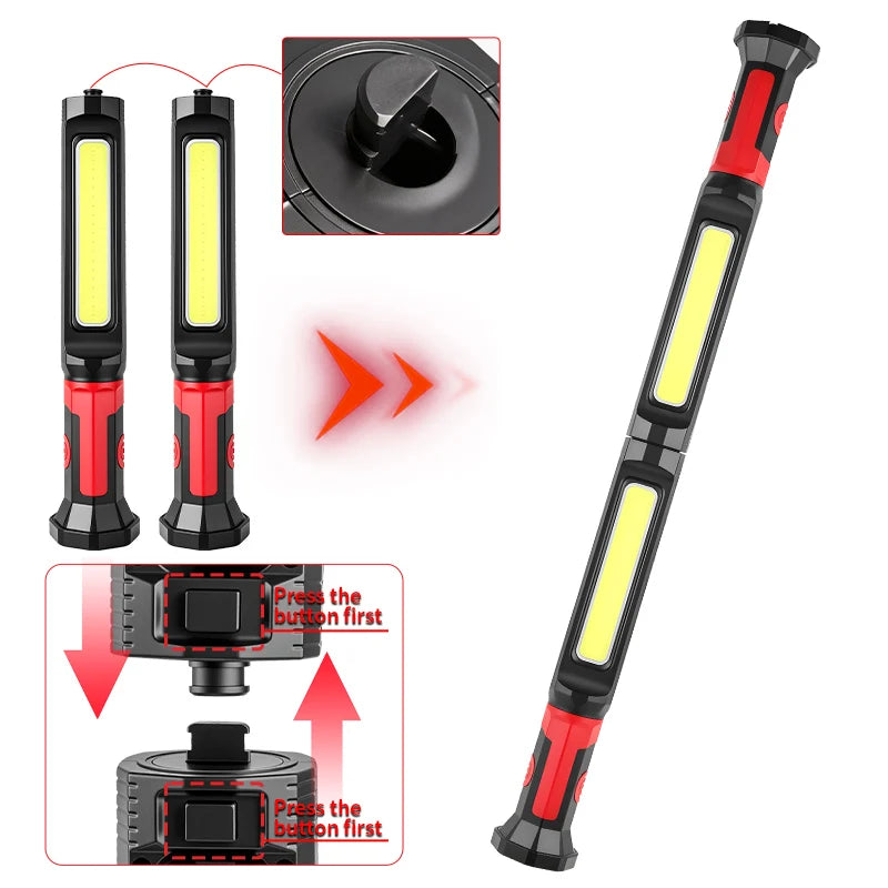 Rechargeable COB Work Lamp Bar with Hooks Rotating Magnetic Base 3 Modes Worklight For Car Repairing Emergency Outdoor Lighting