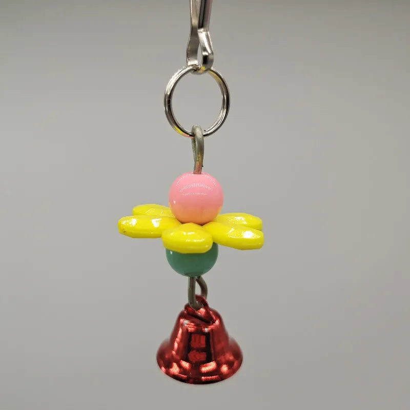 Bird Toys Parrot Chew Toy Bell Pendant Colorful Round Bead Flower String Toy For Parrot Birdcage Accessories Random Color