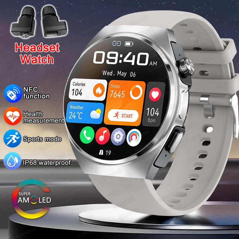 2026 New Man Smart Watch TWS Headset Two In One Wireless Bluetooth Dual Earbuds Call Health Monitor Sport Tracker NFC Smartwatch