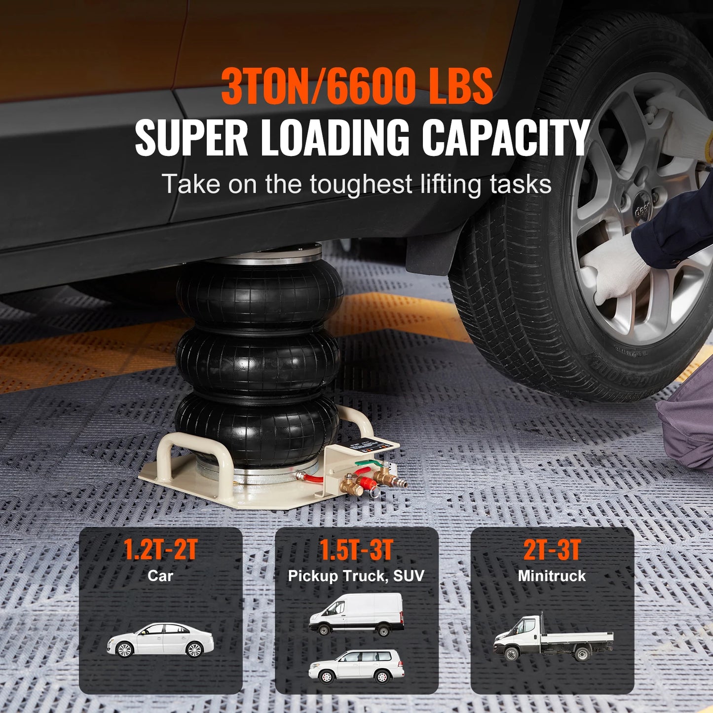 SucceBuy Air Jack 3Ton Triple Bag Air Jack Airbag Jack with Six Steel Pipe Fast Lifting Pneumatic Jack with Side Handle for Car