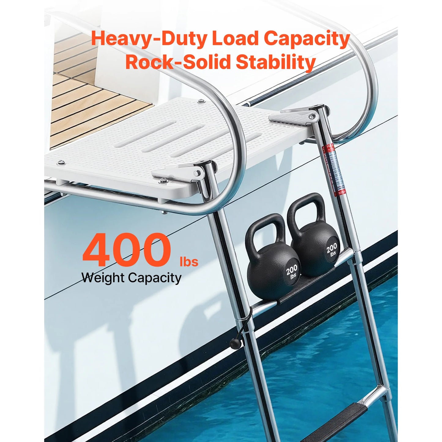 SucceBuy 3 Steps Boat Ladder Stainless Steel 400 lbs Telescoping Folding Swim Deck Ladder with Handrails for Outboards Yacht