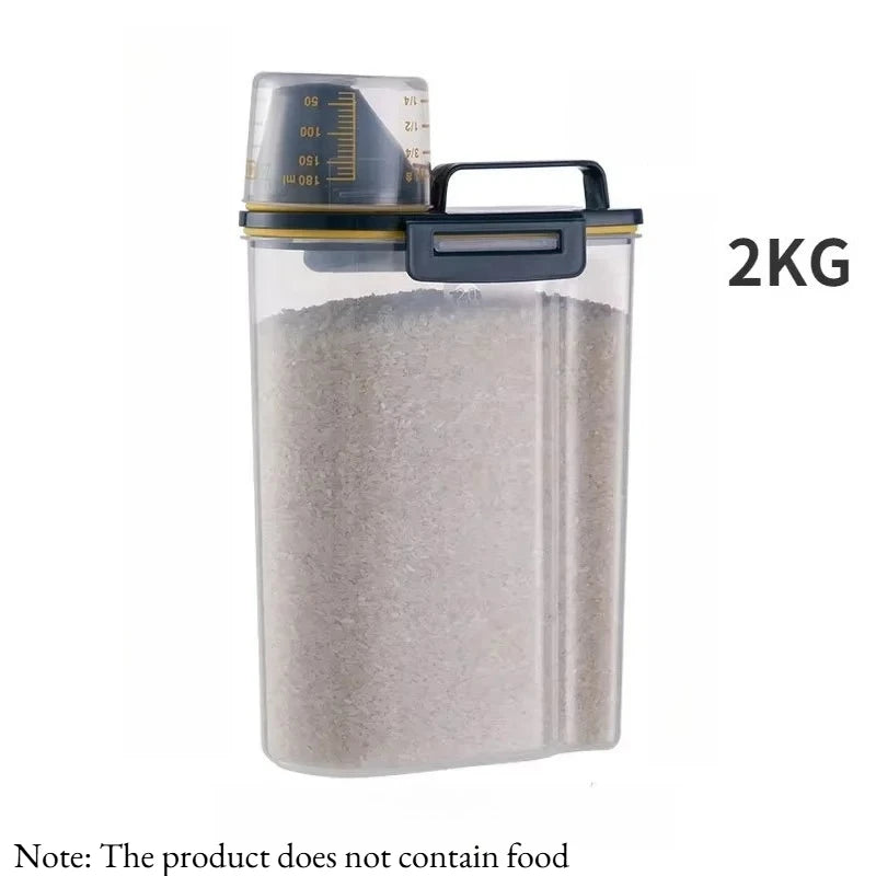 1pc Airtight Pet Food Storage Container, 1.5kg/2kg Plastic Sealed Jar with Measuring Cup for Dog Cat Dry Food Kibble