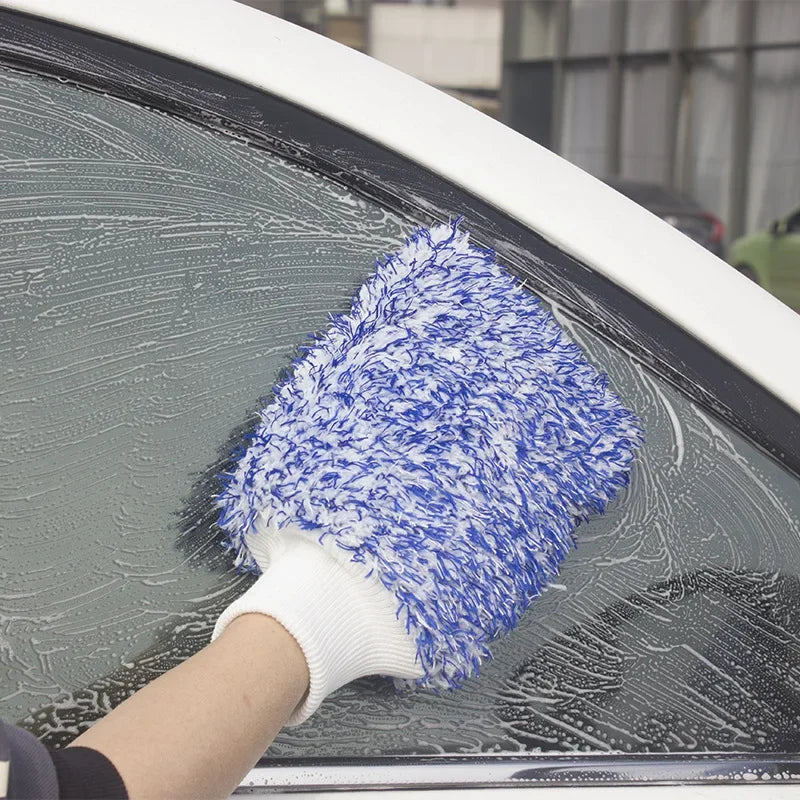 Double Sided Thick Plush Car Cleaning Gloves Ultra-fine Fiber Water Absorbing Cleaning Coral Fleece Large Car Wash Gloves