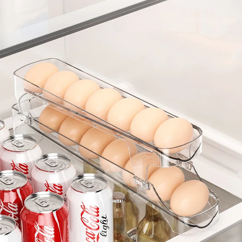 Bilayer Fridge Egg Storage Box Automatic Rolling Eggs Holder Rack Ladder Style Refrigerator Eggs Dispenser Egg Organizer 2030