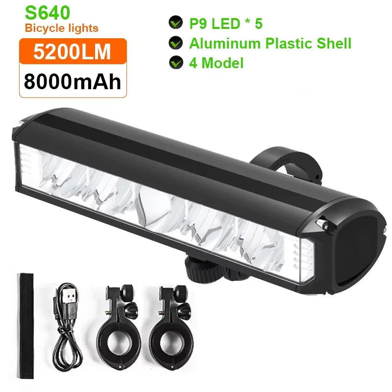 Bicycle Light 8000mAh 5 LED Bike Light Front Rechargeable LED Flashlight 5200LM Headlight with Power Bank Bicycle Accessories