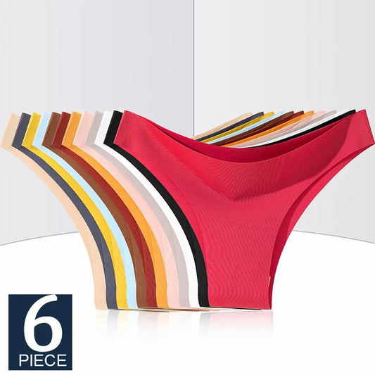 FINETOO 6Pcs/Set Ice Silk Seamless Underwear Low Waisted Brazilian Pants Breathable High Elasticity Lingerie Intimates Panties