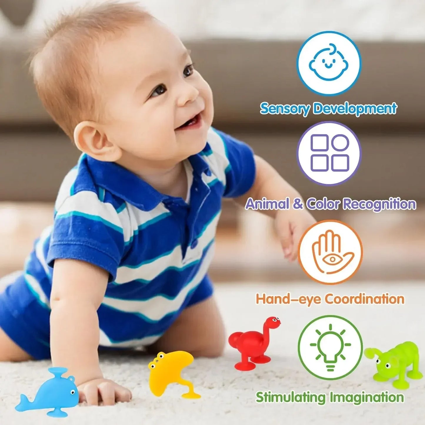 Baby Sucker Bath Toys for Kids Boys Girls Animal Shaped Suction Toys Parent-Child Interactive Game Window Travel Building Blocks