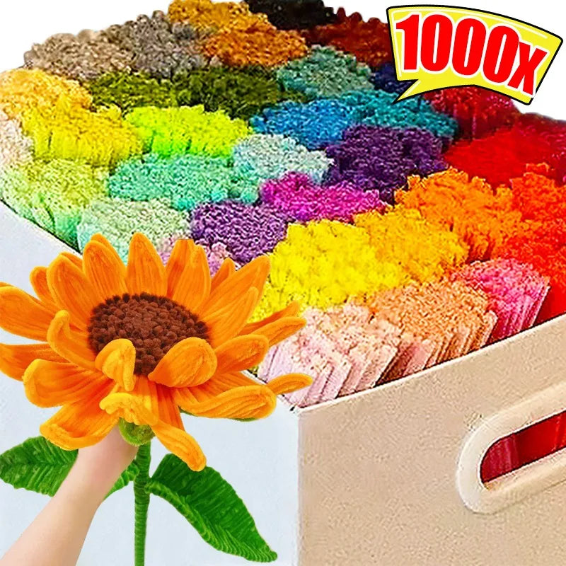 1000/10pcs Colorful Twisting Bar Chenille Fluffy Pipe Cleaners Stems Plush Stick DIY Tinsel Rod Strips Kids Art Educational Toys