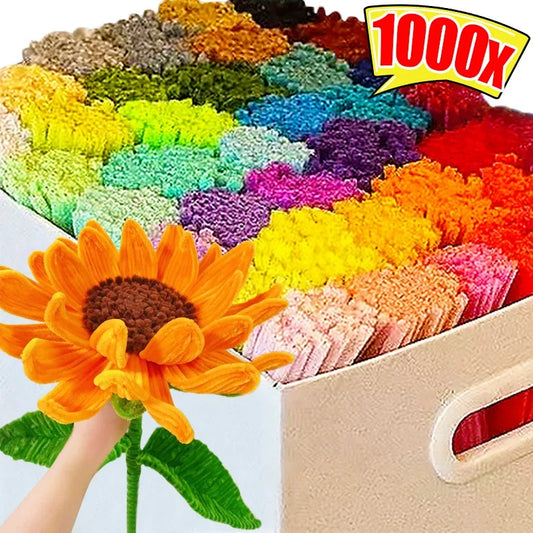 1000/10pcs Colorful Twisting Bar Chenille Fluffy Pipe Cleaners Stems Plush Stick DIY Tinsel Rod Strips Kids Art Educational Toys