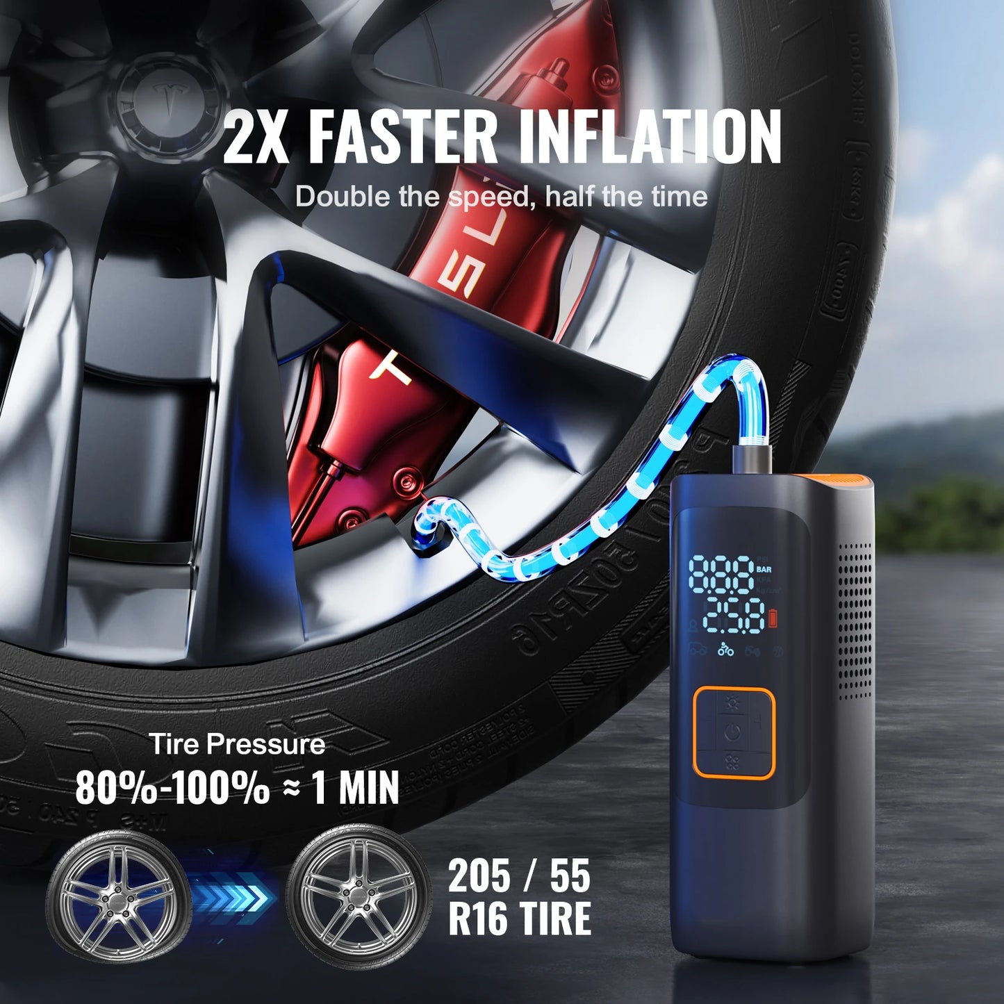 SucceBuy Tire Inflator Portable Air Compressor 7800 mAh Battery&12 V DC Dual Power 2X Faster 160PSI for Car Motorcycle Bike Ball