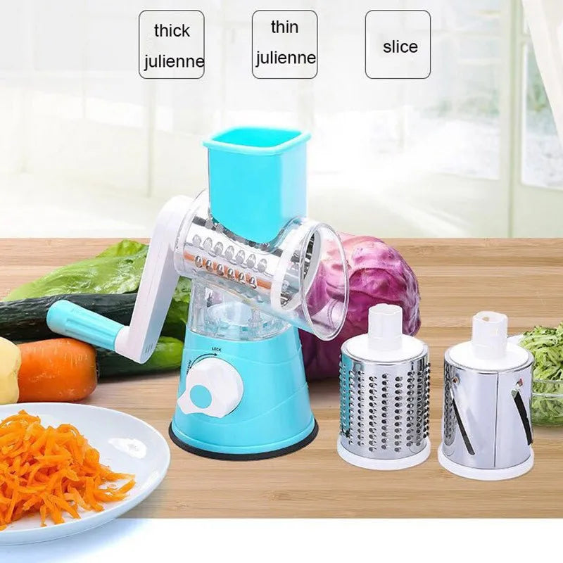 3-in-1 Rotating Cheese Grater Multi-Function Manual Vegetable Slicer Peanut & Cheese Grinder Vegetable Chopper