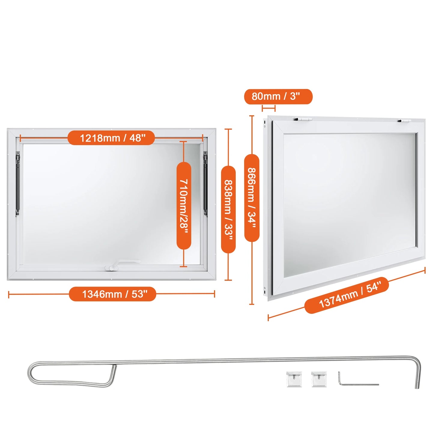 SucceBuy Concession Window Aluminum Alloy Awning Door & Drag Hook  Up to 85 Degrees Serving Window Door for Food Trucks