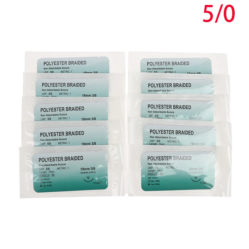 12Pcs 2/0 3/0 4/0 5/0 Medical Needle Suture Nylon Monofilament Thread Suture Practice Kit Teaching Demonstrations Exercises