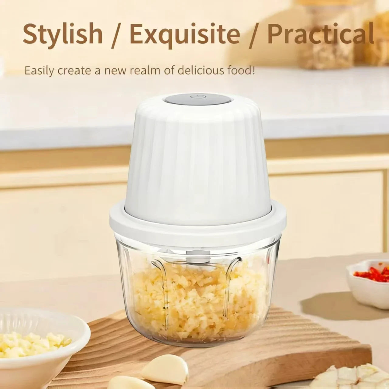 Portable Electric Garlic Mincer 400ML with 6 Blades - USB Charging Mini Vegetable Chopper for Home Cooking & Picnics