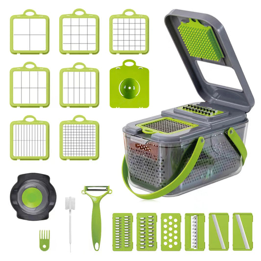 22 in 1 Multifunctional Vegetable Chopper Manual Chopper with Container Food Chopper Cutter for Onion Garlic Carrot Potato With