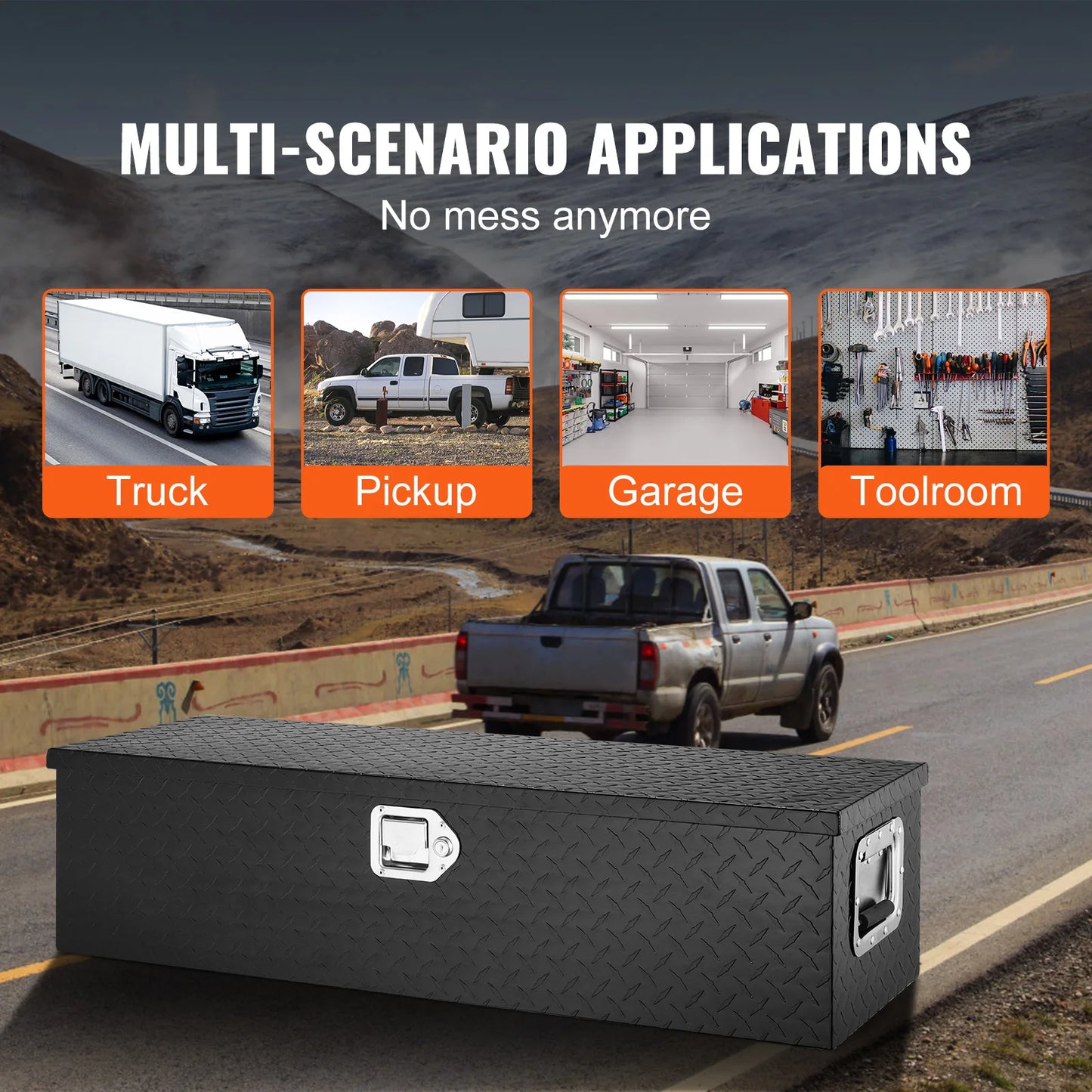 SucceBuy Heavy Duty Aluminum Truck Bed Tool Box Plate Tool Box w/ Side Handle Lock Keys Storage Tool Box for Pickup Truck Bed