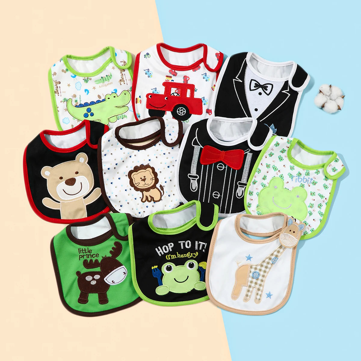 Random 5pcs/set Baby Girl Boy Feeding Bibs Waterproof Apron Cartoon Towel Kids Toddler Dinner Burp Cloths